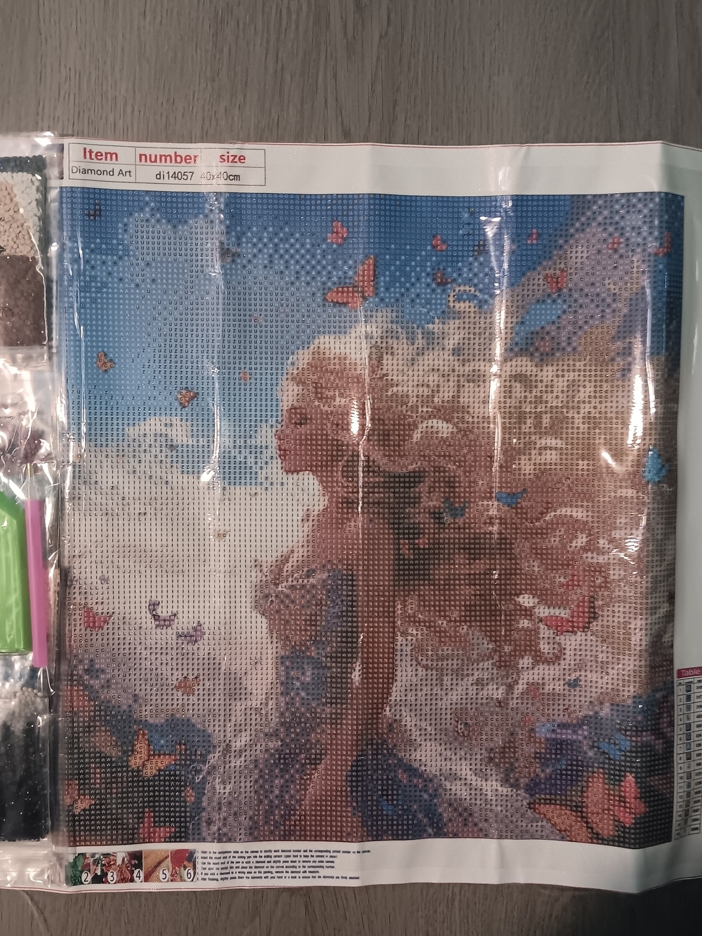 Diamond Art Paint Kit - Woman with Butterflies Canvas (Blue, Pink, Tan) 40x40